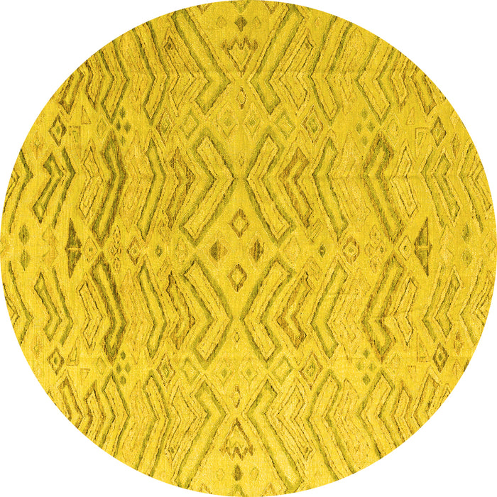 Round Machine Washable Solid Yellow Modern Rug, wshabs4746yw