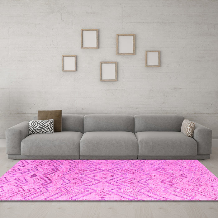 Machine Washable Solid Pink Modern Rug in a Living Room, wshabs4746pnk