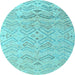 Round Machine Washable Solid Light Blue Modern Rug, wshabs4746lblu