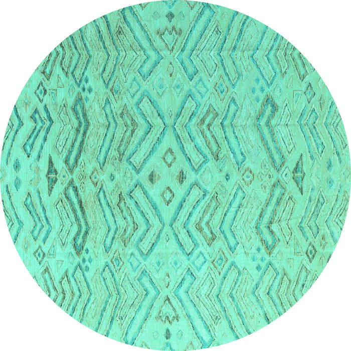 Round Machine Washable Solid Turquoise Modern Area Rugs, wshabs4746turq