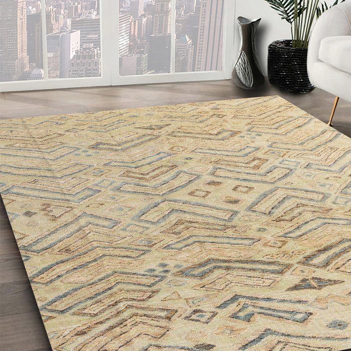 Machine Washable Abstract Brown Gold Rug in a Family Room, wshabs4746