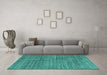 Machine Washable Abstract Turquoise Modern Area Rugs in a Living Room,, wshabs4747turq