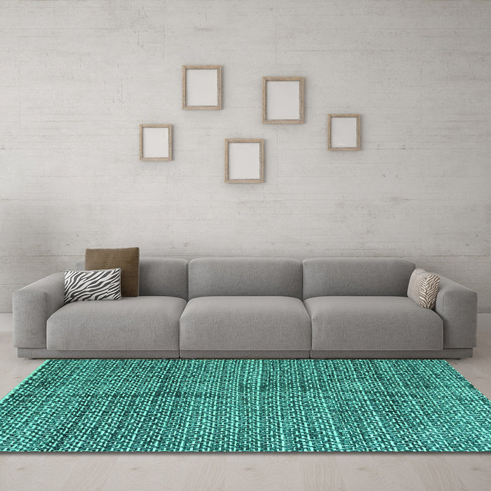 Machine Washable Abstract Turquoise Modern Area Rugs in a Living Room,, wshabs4747turq