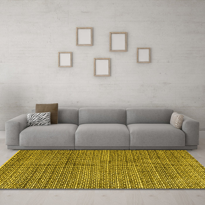 Machine Washable Abstract Yellow Modern Rug in a Living Room, wshabs4747yw