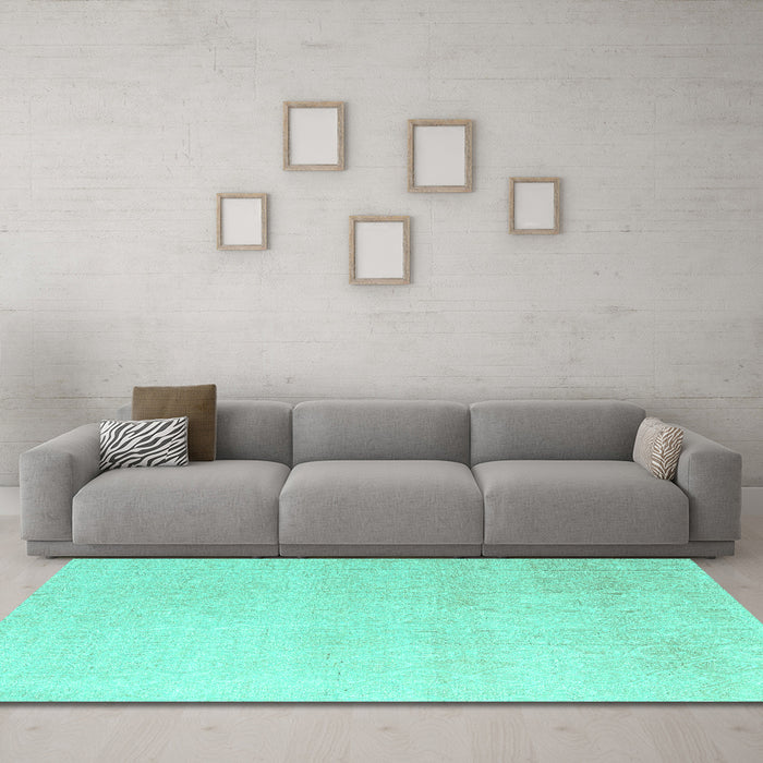 Machine Washable Abstract Turquoise Modern Area Rugs in a Living Room,, wshabs4748turq