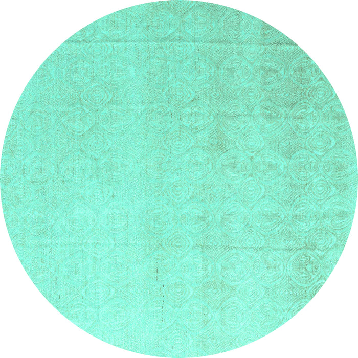Round Machine Washable Abstract Turquoise Modern Area Rugs, wshabs4748turq