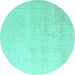 Round Machine Washable Abstract Turquoise Modern Area Rugs, wshabs4748turq