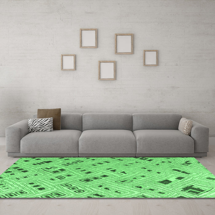 Machine Washable Abstract Emerald Green Modern Area Rugs in a Living Room,, wshabs4749emgrn
