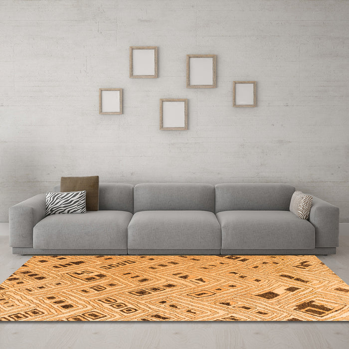 Machine Washable Abstract Orange Modern Area Rugs in a Living Room, wshabs4749org