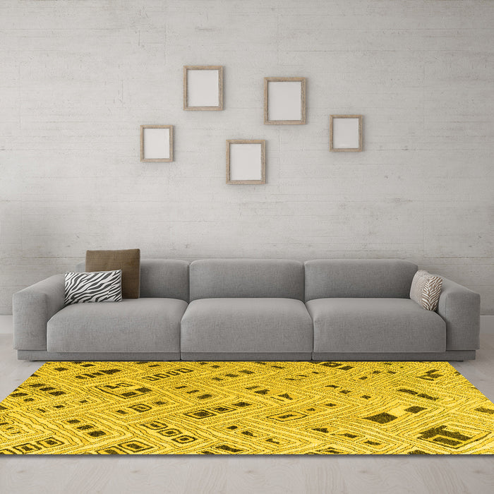 Machine Washable Abstract Yellow Modern Rug in a Living Room, wshabs4749yw