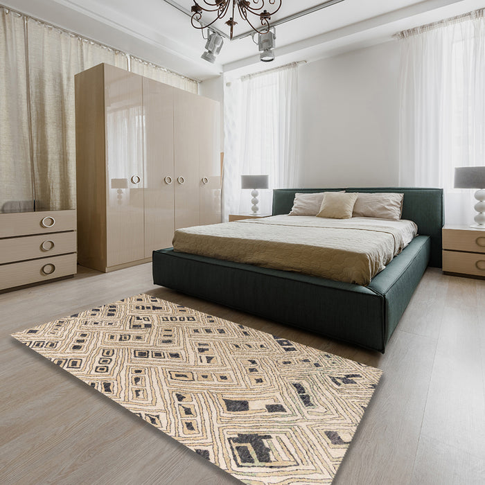 Machine Washable Abstract Dark Almond Brown Rug in a Bedroom, wshabs4749