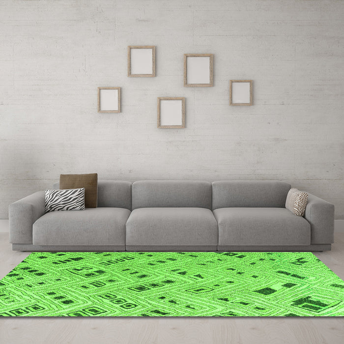 Machine Washable Abstract Green Modern Area Rugs in a Living Room,, wshabs4749grn