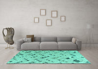 Machine Washable Abstract Turquoise Modern Rug, wshabs4749turq