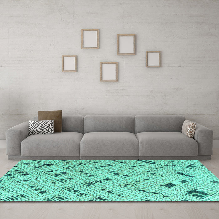 Machine Washable Abstract Turquoise Modern Area Rugs in a Living Room,, wshabs4749turq