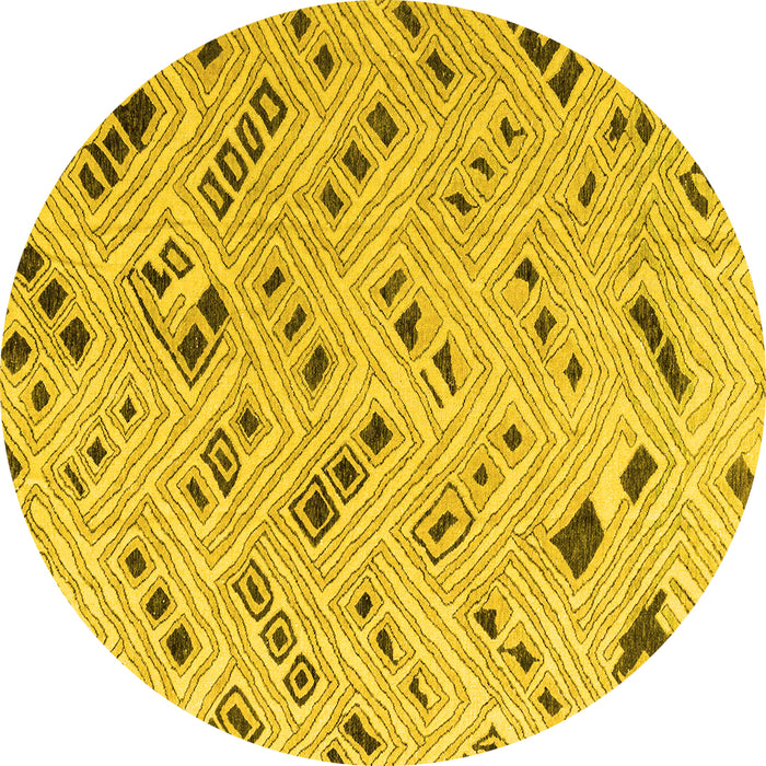 Round Abstract Yellow Modern Rug, abs4749yw