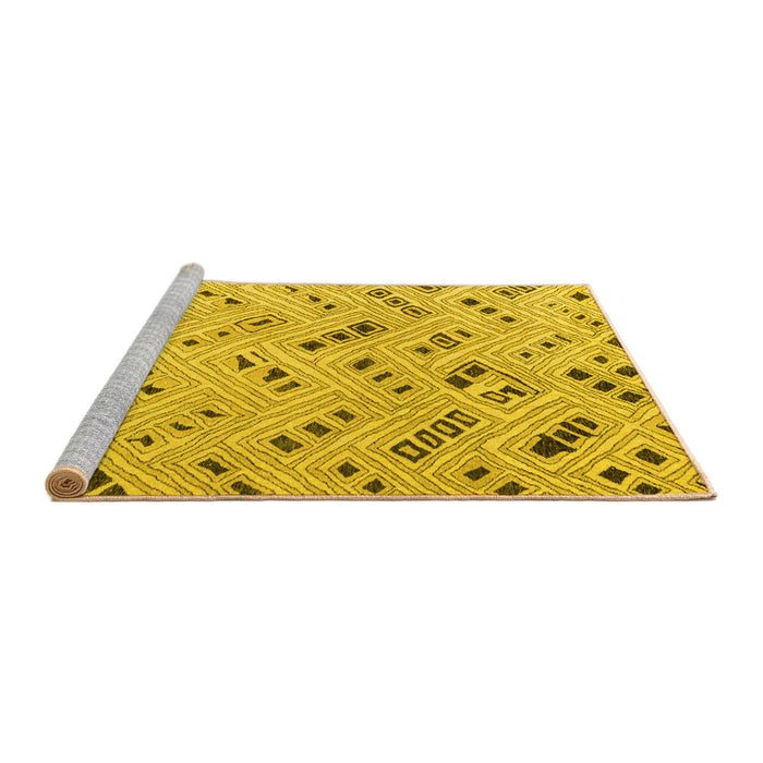 Sideview of Machine Washable Abstract Yellow Modern Rug, wshabs4749yw
