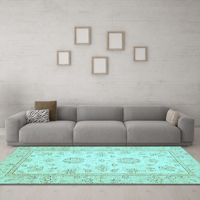 Machine Washable Oriental Light Blue Traditional Rug in a Living Room, wshabs474lblu