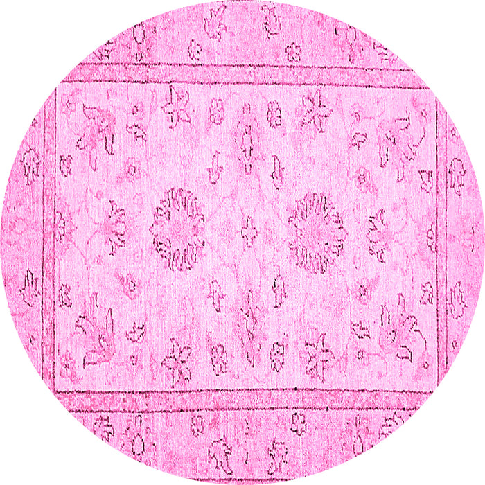 Round Machine Washable Oriental Pink Traditional Rug, wshabs474pnk
