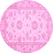 Round Machine Washable Oriental Pink Traditional Rug, wshabs474pnk