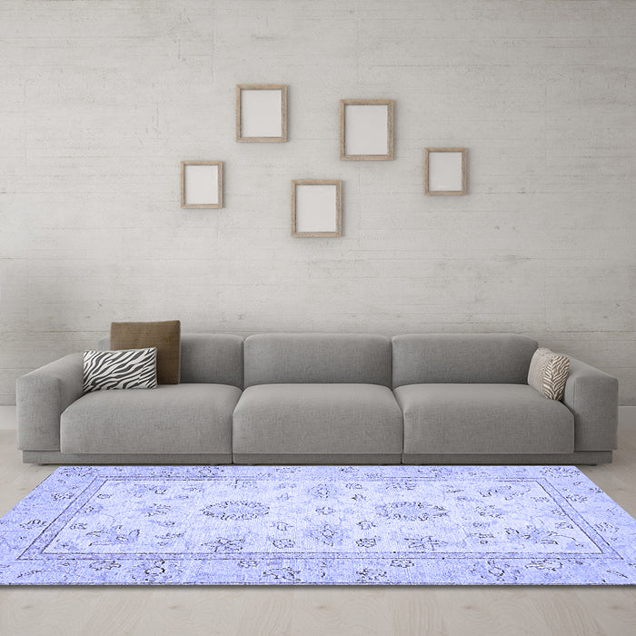 Machine Washable Oriental Blue Traditional Rug in a Living Room, wshabs474blu