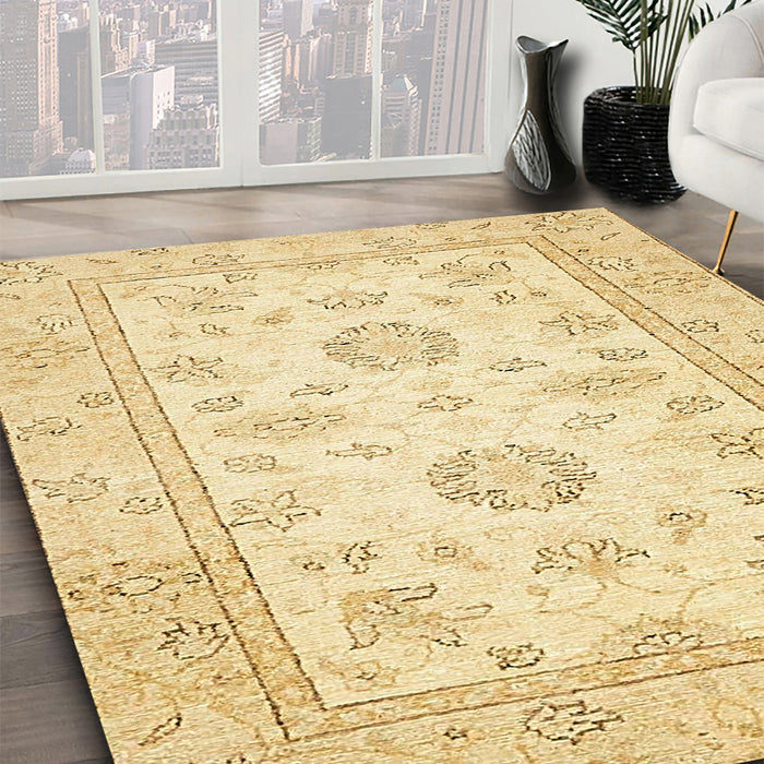 Abstract Sun Yellow Oriental Rug in Family Room, abs474