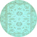 Round Machine Washable Oriental Light Blue Traditional Rug, wshabs474lblu