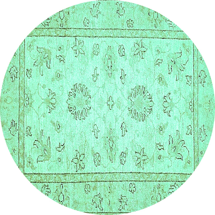 Round Machine Washable Oriental Turquoise Traditional Area Rugs, wshabs474turq