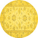 Round Oriental Yellow Traditional Rug, abs474yw