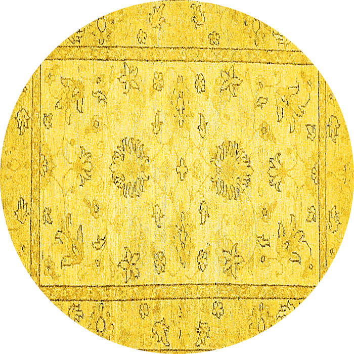 Round Machine Washable Oriental Yellow Traditional Rug, wshabs474yw