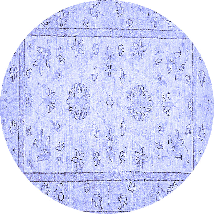 Round Machine Washable Oriental Blue Traditional Rug, wshabs474blu