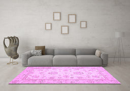 Machine Washable Oriental Purple Traditional Area Rugs in a Living Room, wshabs474pur