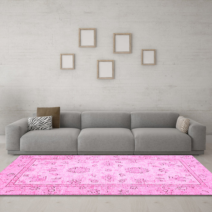 Machine Washable Oriental Pink Traditional Rug in a Living Room, wshabs474pnk