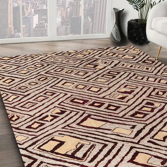 Abstract Red Brown Solid Rug in Family Room, abs4751