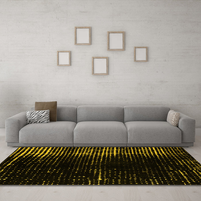 Machine Washable Abstract Yellow Modern Rug in a Living Room, wshabs4752yw