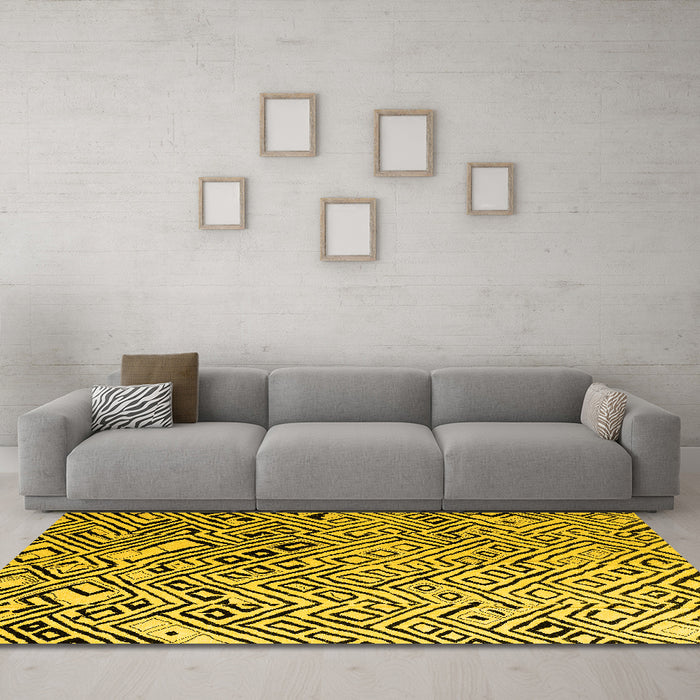Machine Washable Solid Yellow Modern Rug in a Living Room, wshabs4753yw