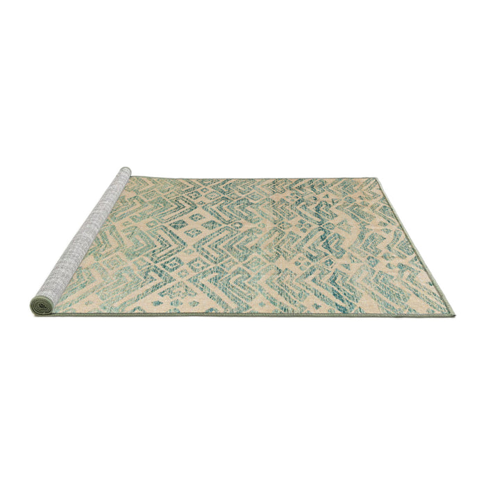 Sideview of Machine Washable Abstract Green Rug, wshabs4754
