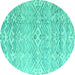 Round Machine Washable Solid Turquoise Modern Area Rugs, wshabs4754turq