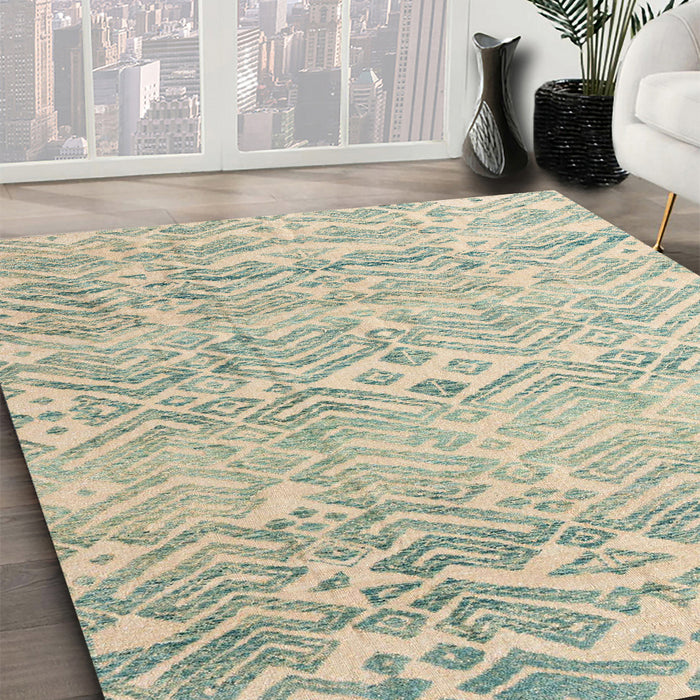 Machine Washable Abstract Green Rug in a Family Room, wshabs4754