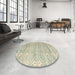 Round Machine Washable Abstract Green Rug in a Office, wshabs4754