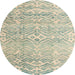 Round Abstract Green Solid Rug, abs4754