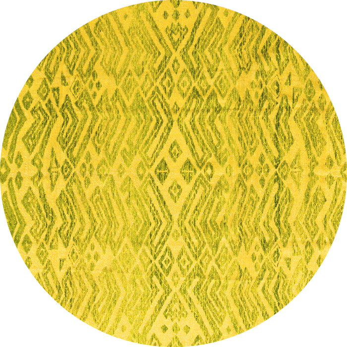 Round Machine Washable Solid Yellow Modern Rug, wshabs4754yw
