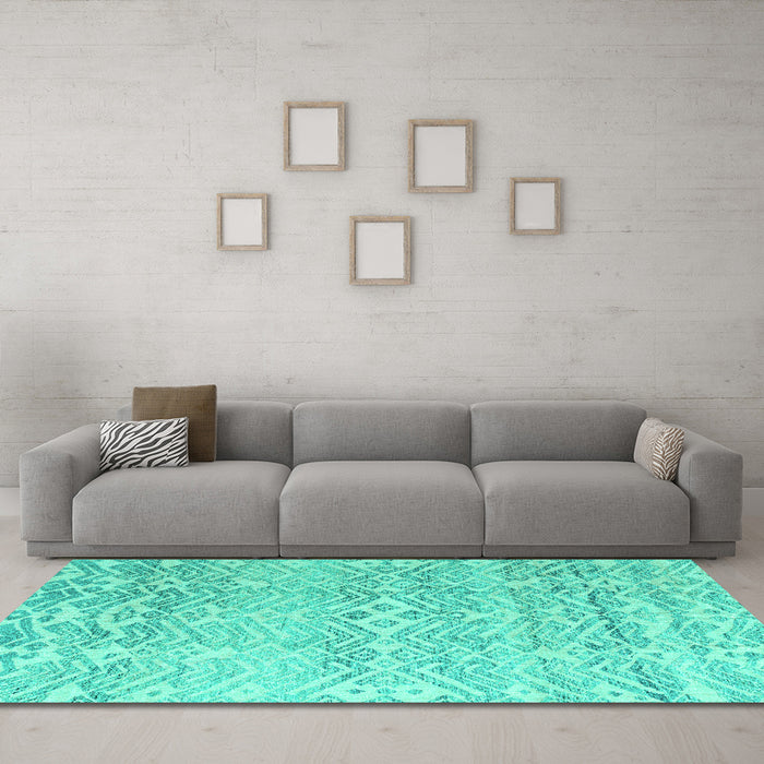Machine Washable Solid Turquoise Modern Area Rugs in a Living Room,, wshabs4754turq