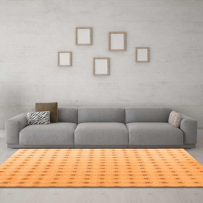 Machine Washable Abstract Orange Modern Area Rugs in a Living Room, wshabs4755org