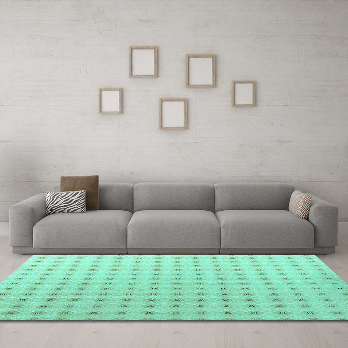 Machine Washable Abstract Turquoise Modern Area Rugs in a Living Room,, wshabs4755turq