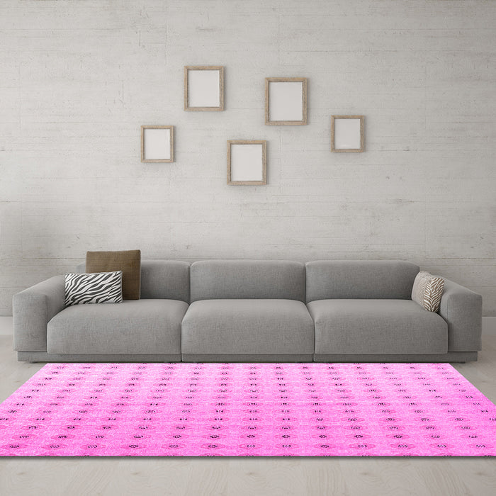 Machine Washable Abstract Pink Modern Rug in a Living Room, wshabs4755pnk
