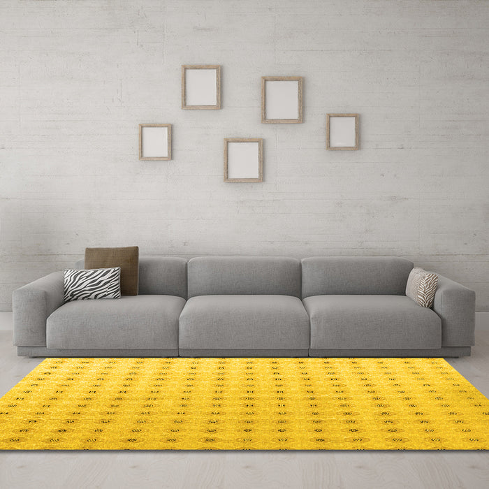 Machine Washable Abstract Yellow Modern Rug in a Living Room, wshabs4755yw