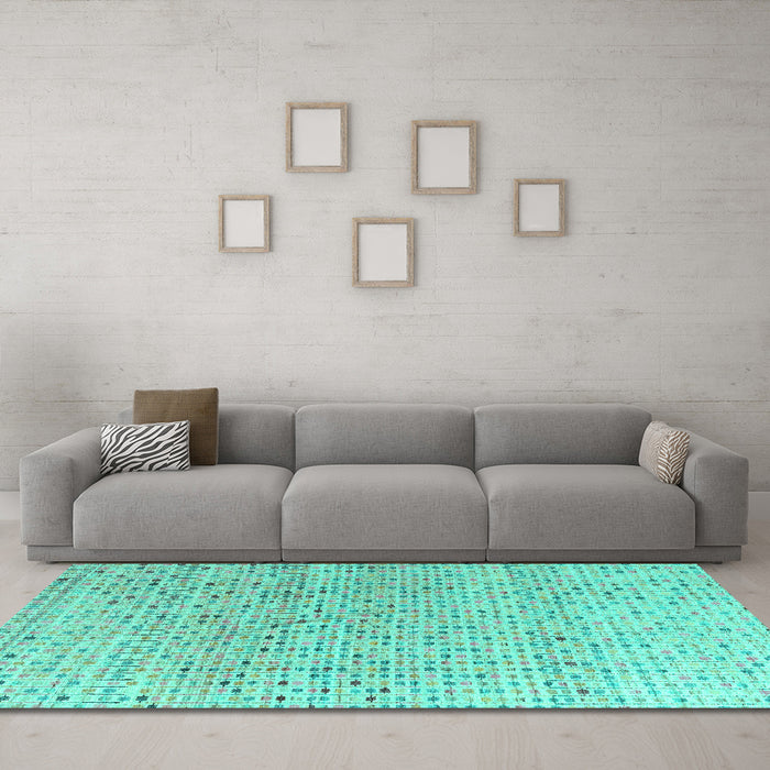 Machine Washable Abstract Turquoise Modern Area Rugs in a Living Room,, wshabs4756turq