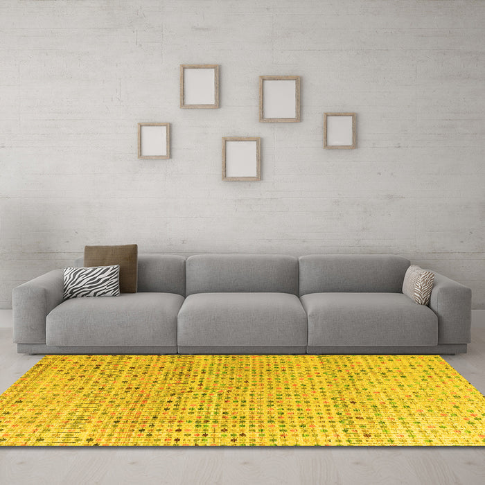 Machine Washable Abstract Yellow Modern Rug in a Living Room, wshabs4756yw