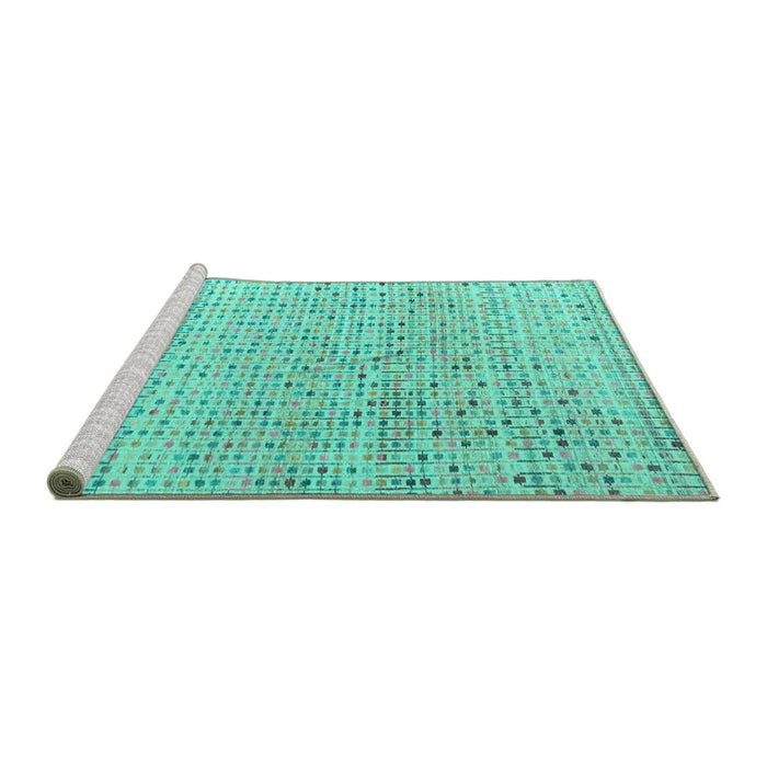 Sideview of Machine Washable Abstract Turquoise Modern Area Rugs, wshabs4756turq