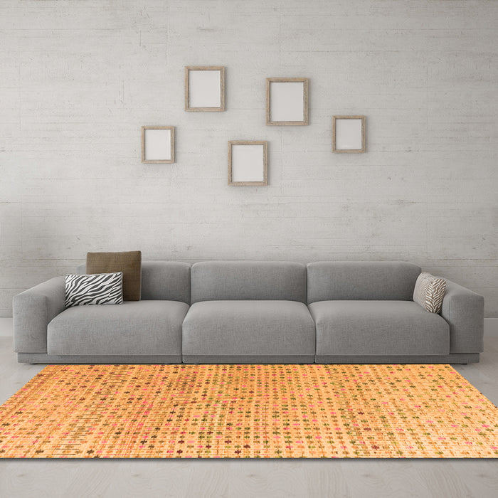 Machine Washable Abstract Orange Modern Area Rugs in a Living Room, wshabs4756org